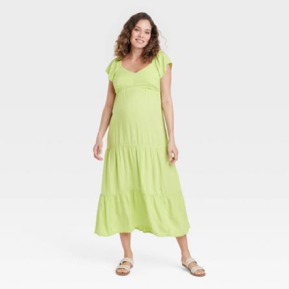 Flutter Short Sleeve Woven Maternity Dress - Isabel Maternity by Ingrid & Isabel